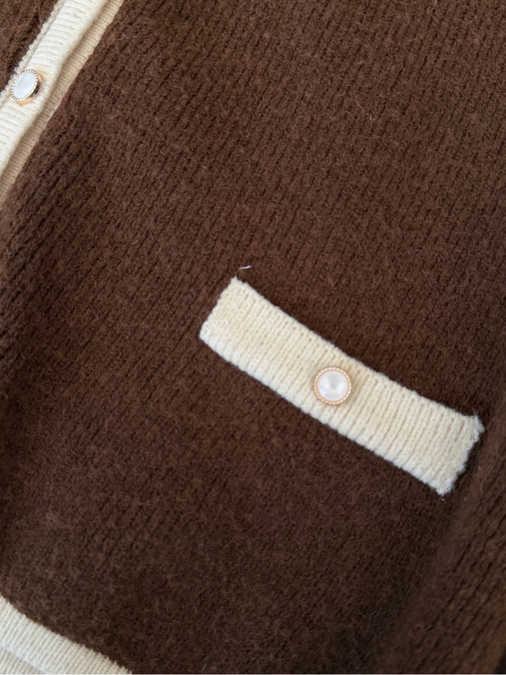Brown Knit Sweater Vest with Cream Trim - Picture 3 of 5